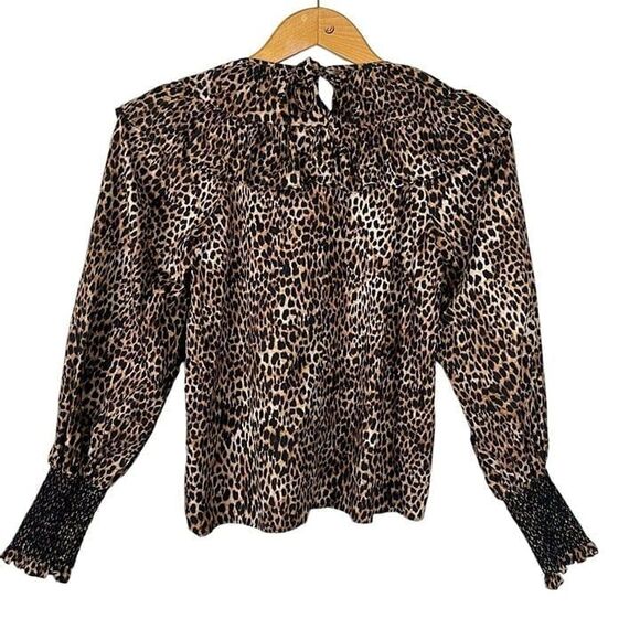 TopShop Leopard Animal Print Poplin Blouse Size 4 Small - Picture 9 of 11